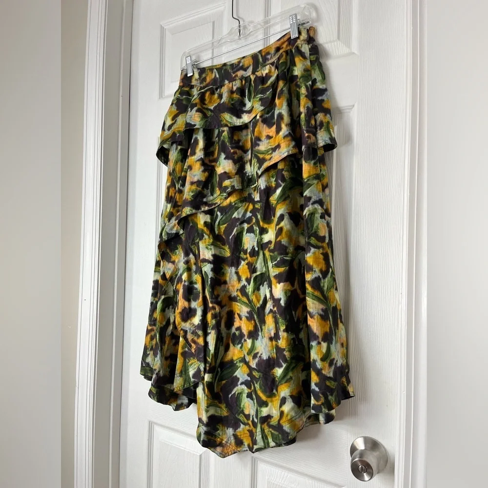 Marie Oliver Tilda Skirt Green Yellow Floral Asymmetrical Size 4